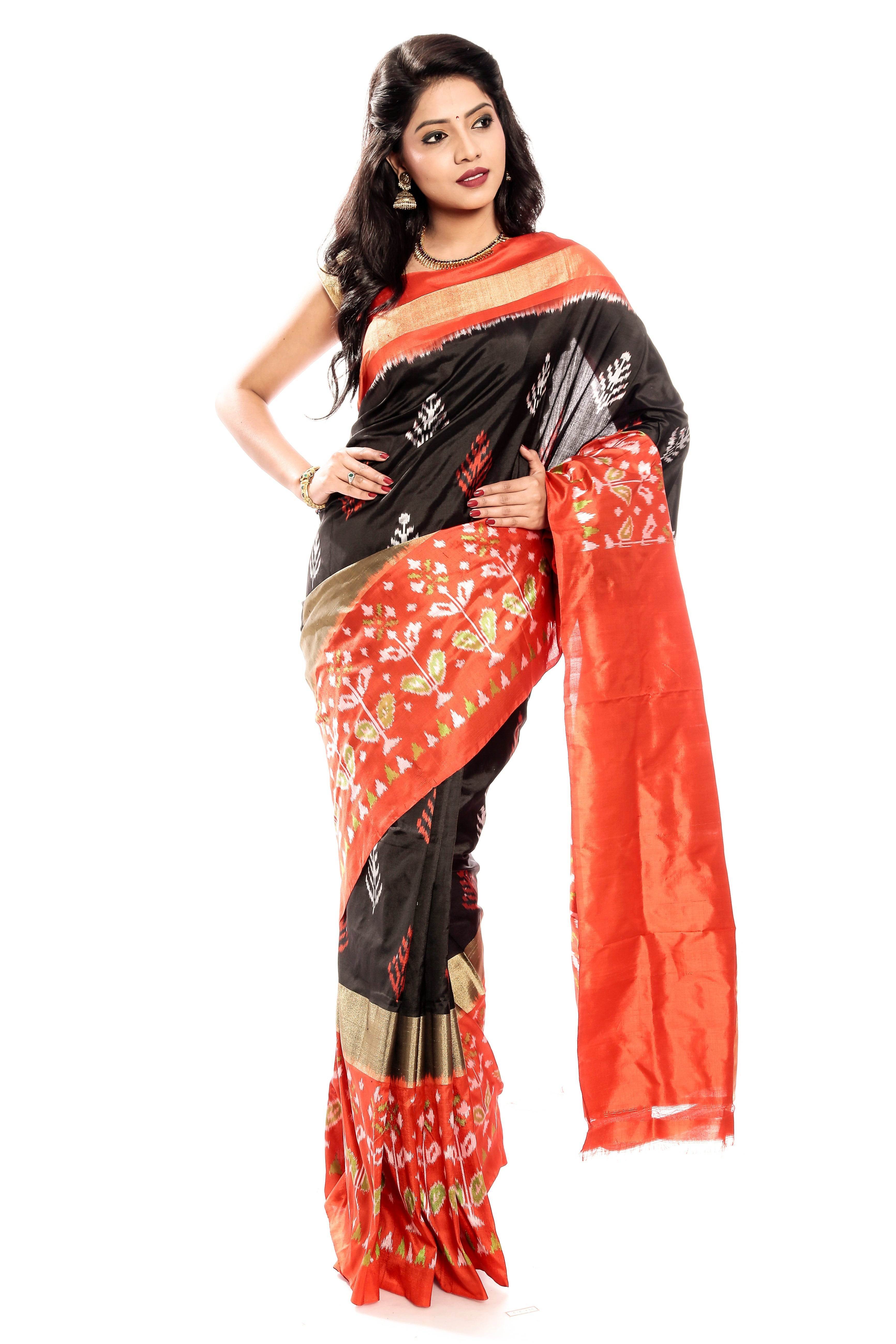 Black  pochampally ikkat silk sarees